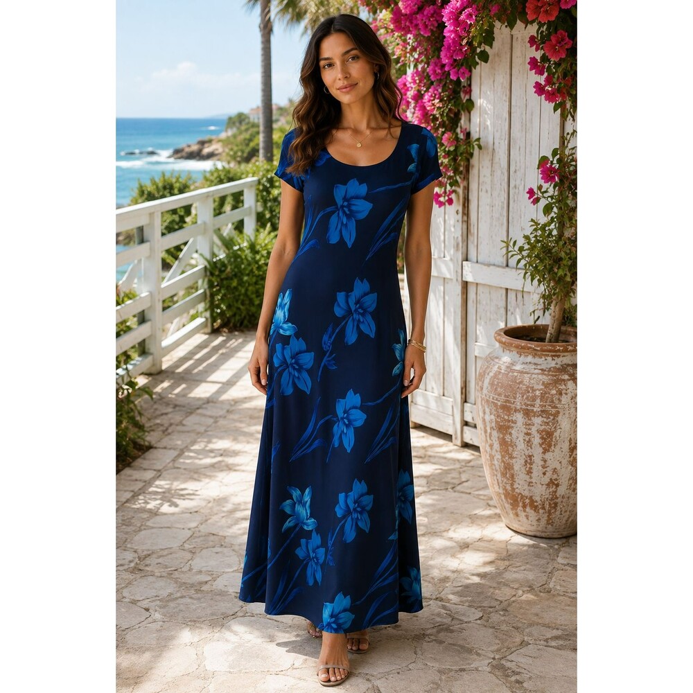 Jessica Howard Petite Navy Blue Floral Maxi Dress Y2K Resort Vacation